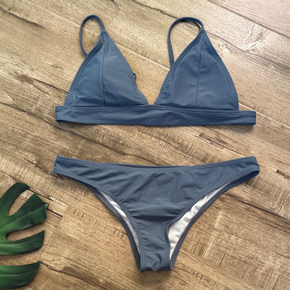 Zaful Slate Blue Triangle Bikini Set